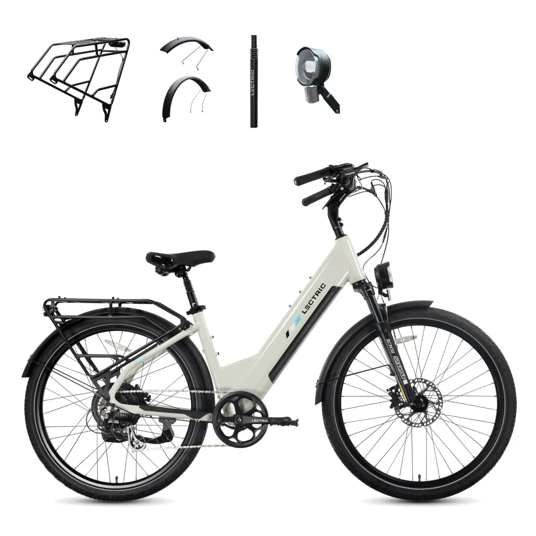 XPress2 Stratus White Cruiser + FREE Rear Rack, Fenders, Elite Headlight, Suspension Seat Post ($336 Value)